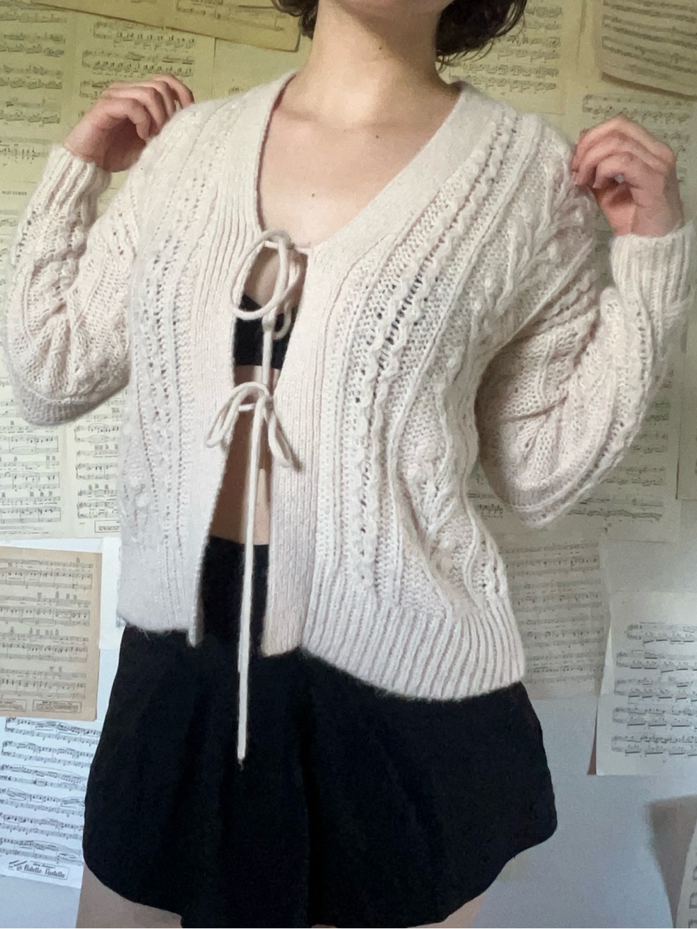 Madewell Cream Cable Knit Tie-Front Cardigan